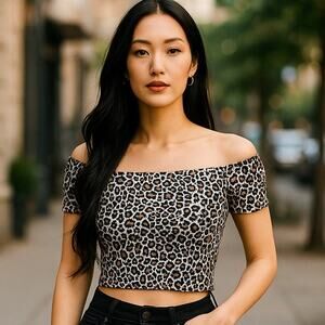 AMERICAN APPAREL Short Spandex Rainbow Lynx Cheetah Crop Top ~ Women's SMALL